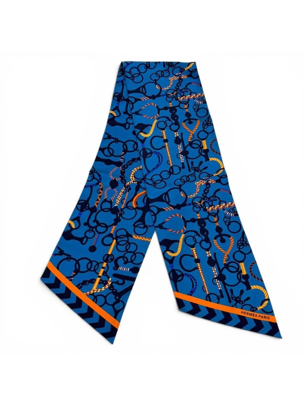 Hermes Twilly Mors Et Tresset Silk 100% Scarf Blue
